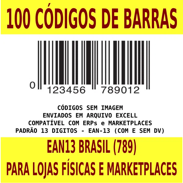 100 Códigos De Barra Padrão Brasileiro (EAN-13) Para Uso em MarketPlaces e Lojas Físicas - PADRÃO SKU - Gestão de Loja e Estoque (ERP)