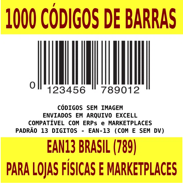 1000 Códigos De Barra Padrão Brasileiro (EAN-13) Para Uso em MarketPlaces e Lojas Físicas - PADRÃO SKU - Gestão de Loja e Estoque (ERP)