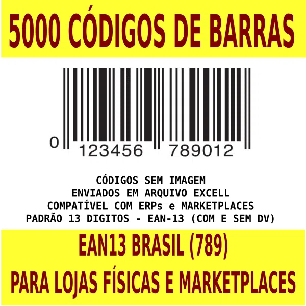 5000 Códigos De Barra Padrão Brasileiro (EAN-13) Para Uso em MarketPlaces e Lojas Físicas - PADRÃO SKU - Gestão de Loja e Estoque (ERP)