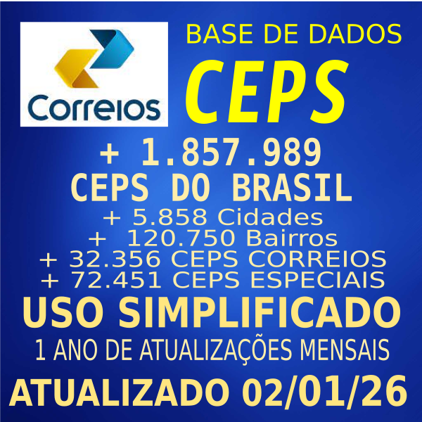 Base de Ceps Brasil - Atualizada 01/2026 + Atualizações Por 1 Ano