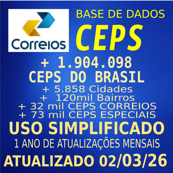 Base de Ceps Brasil - Atualizada 03/2026 + Atualizações Por 1 Ano