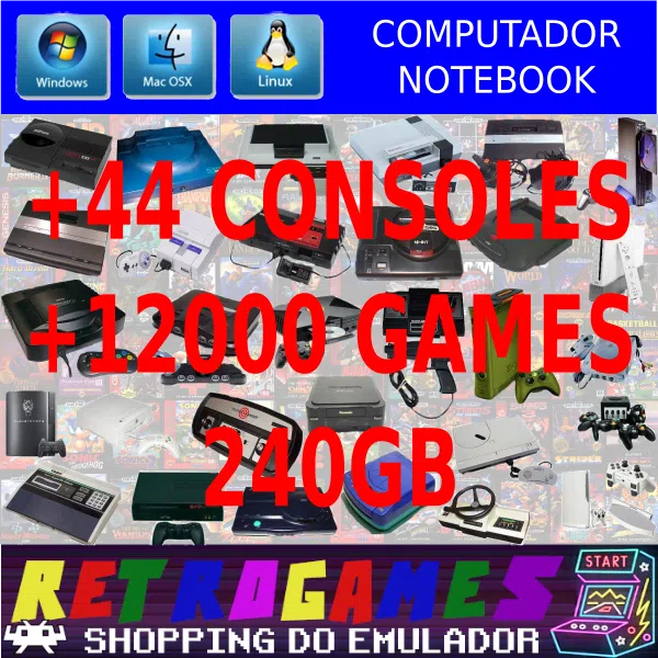 Emulador RetroGame RetroBox Para PC ou Notebook + 12000 Jogos + 44 Consoles + 200Gb de Games